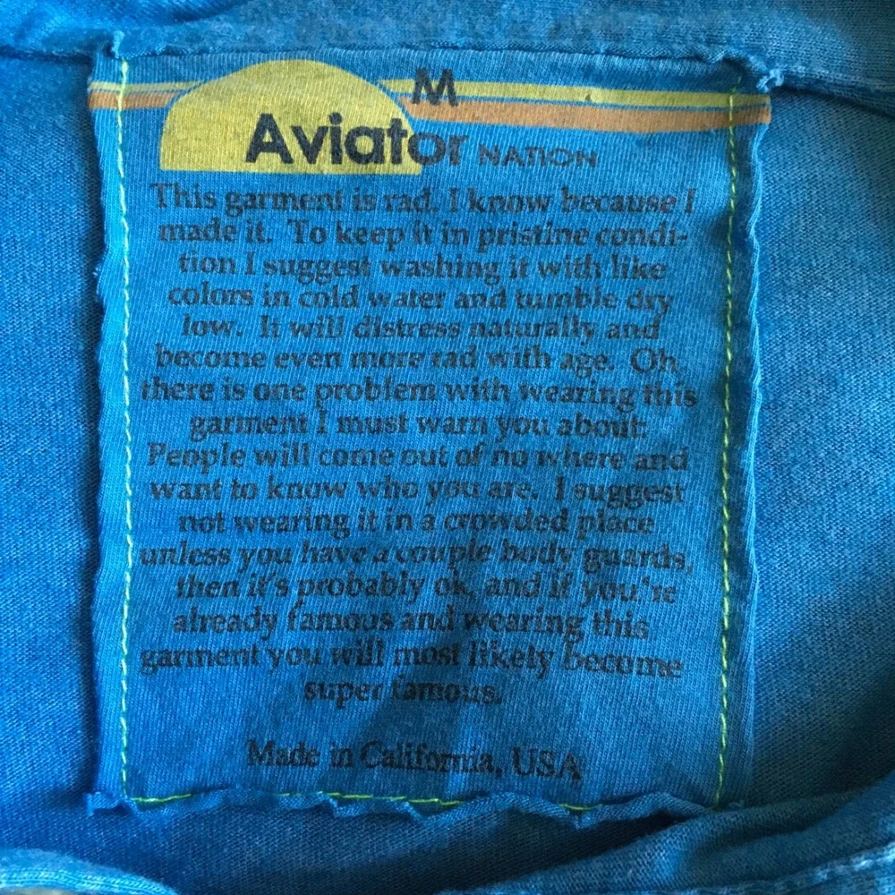 Aviator Nation Mens Blue Rainbow Logo Polo Shirt Short Sleeve Size M Made in USA - Picture 6 of 7
